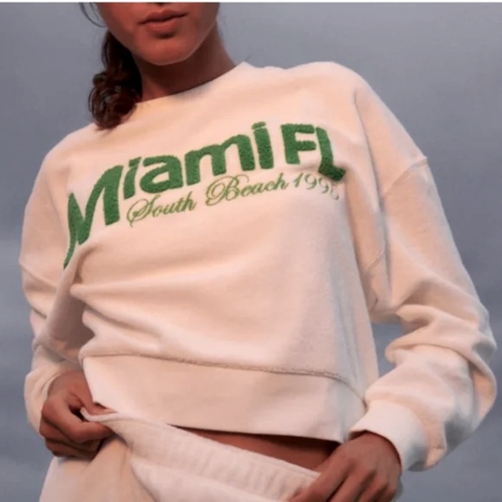 Zara Sweatshirt Women small Miami South Beach 1995 Retro Crop Terry top.…